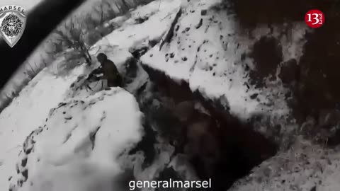 Fight with Russians with small arms in snowy trench at 50 meters of distance