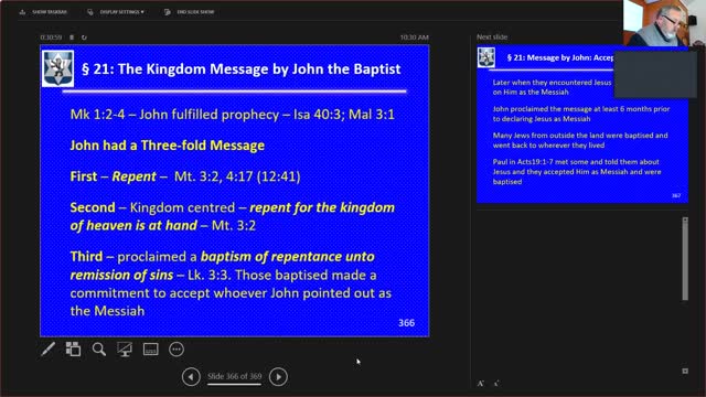 Sunday March 27, 2022 Life of the Messiah part 32: the Message to John and by John