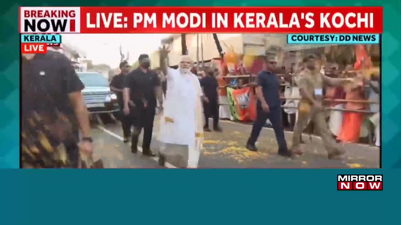 Kerala_ PM Modi holds roadshow in Kochi wearing traditional Kerala attire_ receives rousing welcome