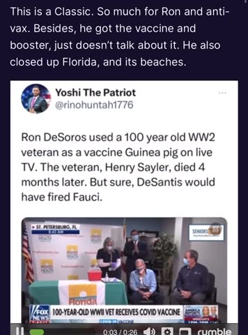 Trump Truth: So Much for Ron Desantis being “Anti-Vax”