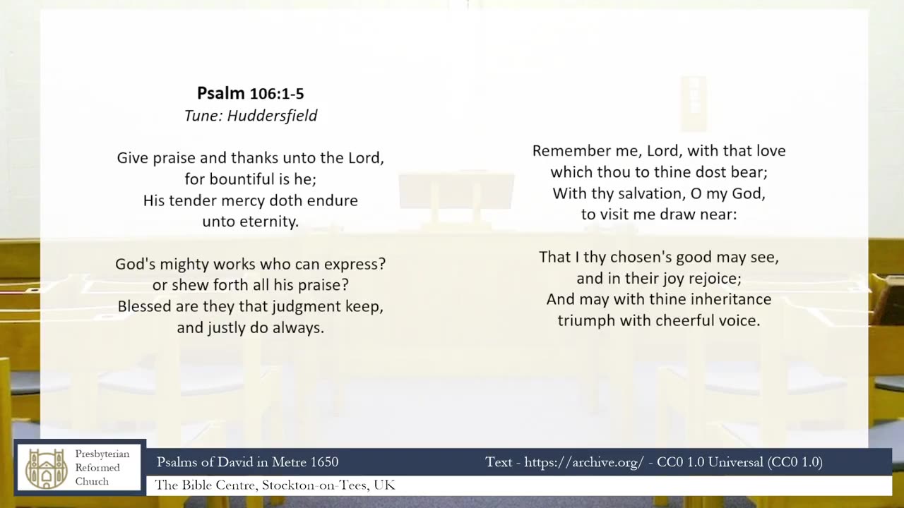 Psalm 106:1-5 | Psalm Singing A Cappella | Presbyterian Reformed Church Stockton