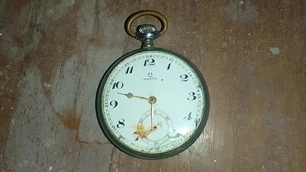 Antique 1912 Swiss Omega Pocket Watch Silver, broken at a dirty table, over 100 years old!