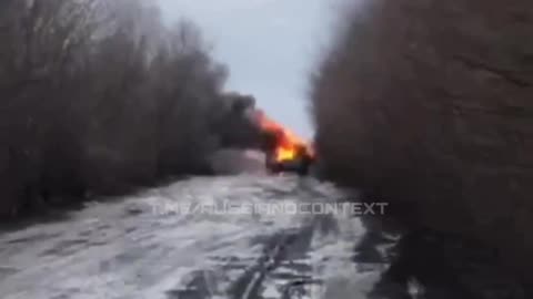 Russians Flee Their Burning Vehicle