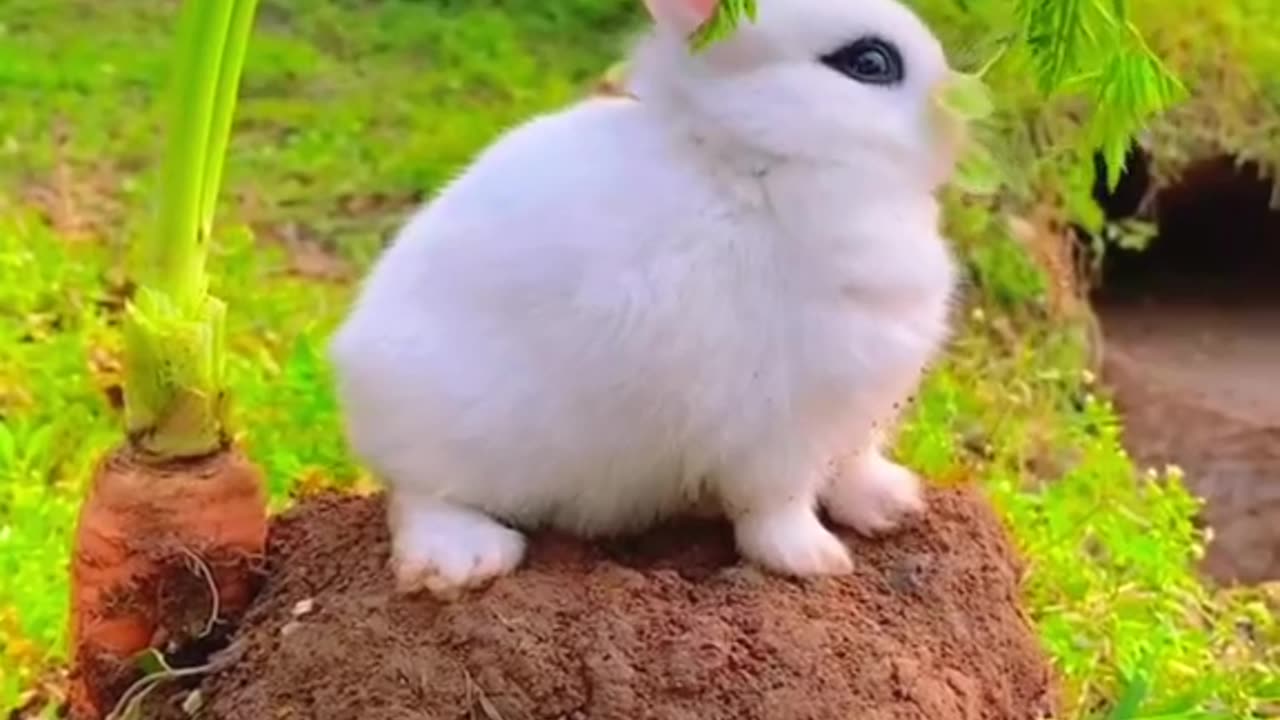 Tiny hare eating and enjoying