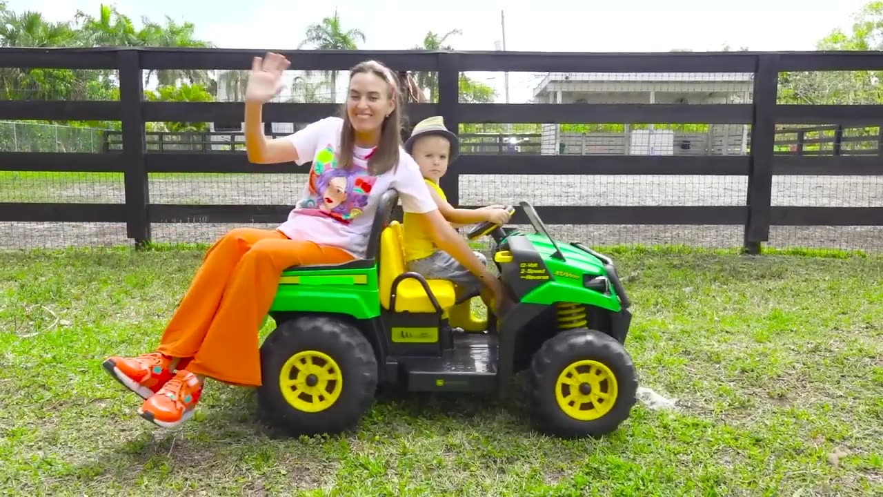 Chris and mom learn how to harvest fruits and vegetables and feeding the animals at the farm