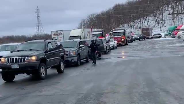 Convoy prepping to head to Bluewater Bridge Canada/US Border