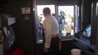 President Trump serves fries to a Fox 29 Philly crew in Bucks County, Pennsylvania.