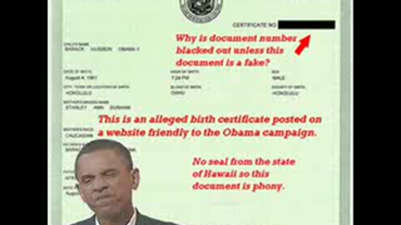 2011, OBAMA'S FAKE BIRTH CERTIFICATE -- HE IS NOT A U.S. CITIZEN (9.57, 5)