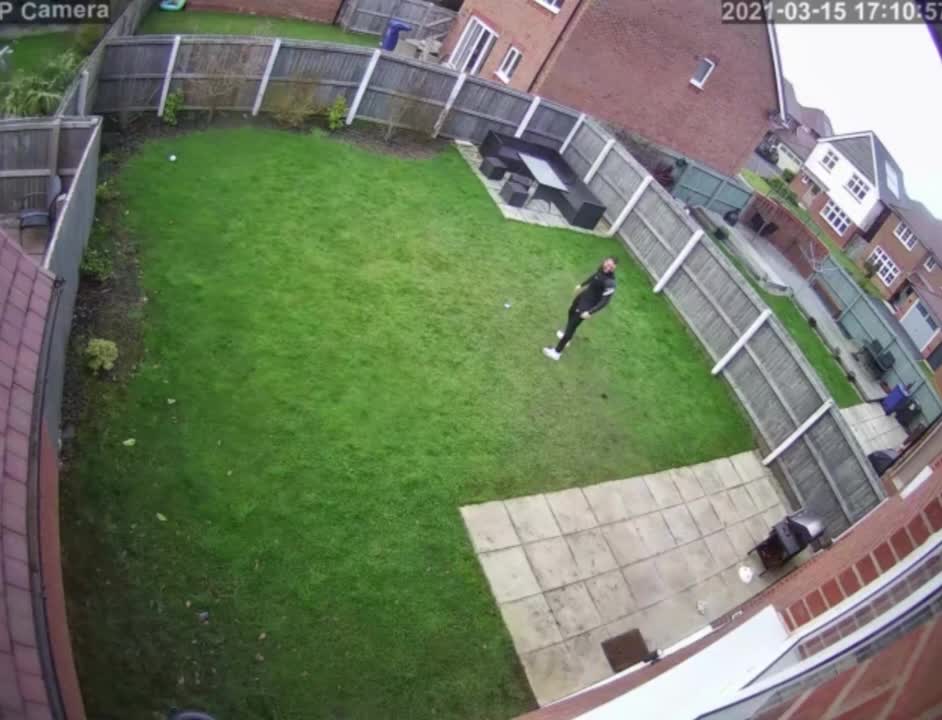 Man Trips on Sweet Playful Dog Running in Backyard