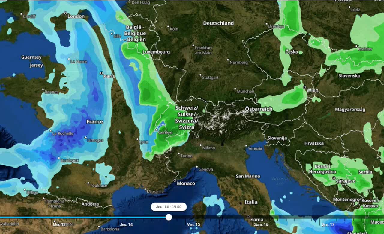 weather forecast from 12/01/2021 to 18/01/2021 in Belgium, Switzerland, luxembourg, France