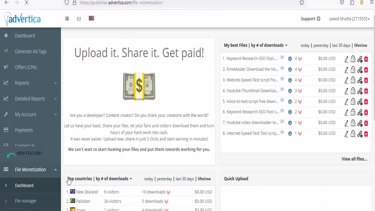 Advertica - Share Files Link And Earn Money