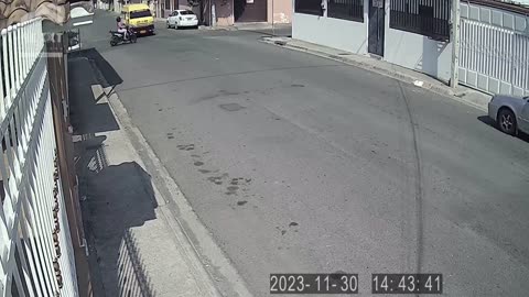 Female Biker VS Yellow Van