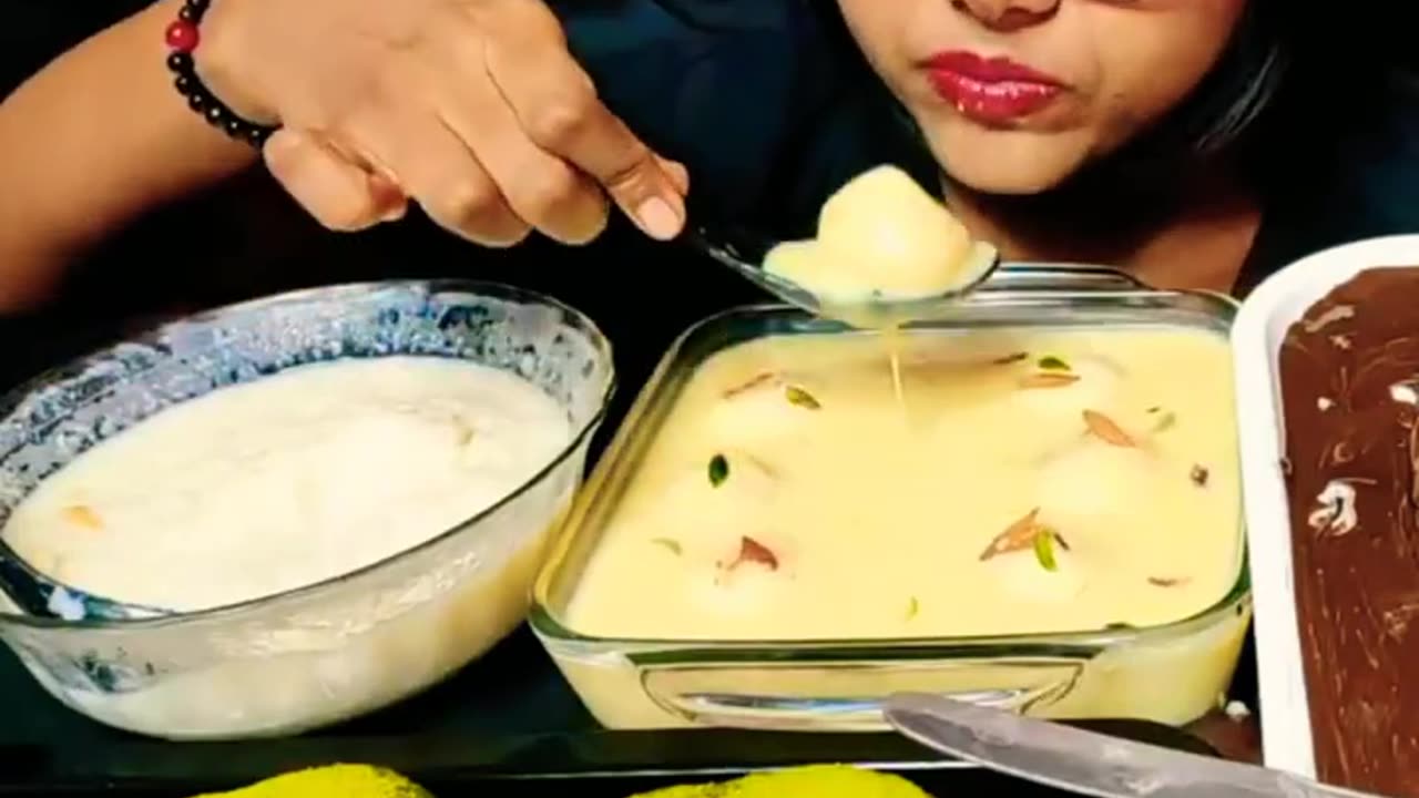 ASMR eating # foodie video [ eating rasmalai lava cake 🍰 kheer]