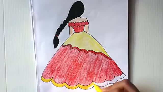 how to draw girl in beautiful dress 👗girl back side drawing step by step