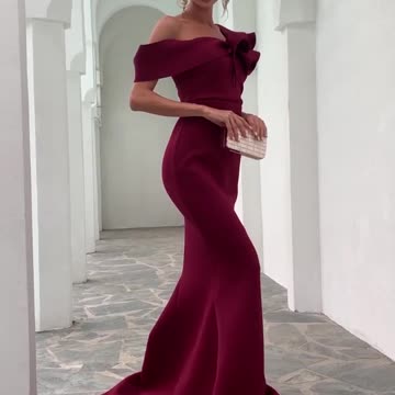 One Shoulder Evening Backless Ruffles Celebrity Maxi Slash Neck Long Dresses
