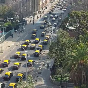 Cab protest in the center of Santiago, Chile against rising fuel prices and unfair