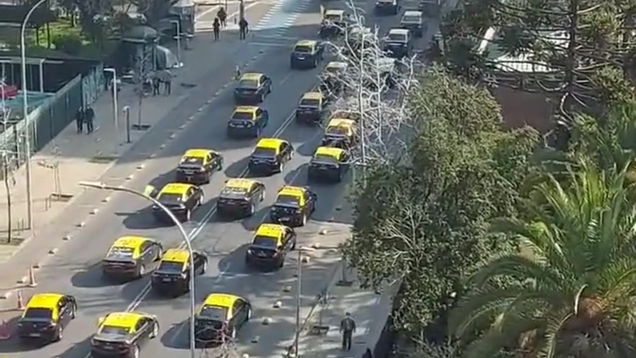 Cab protest in the center of Santiago, Chile against rising fuel prices and unfair