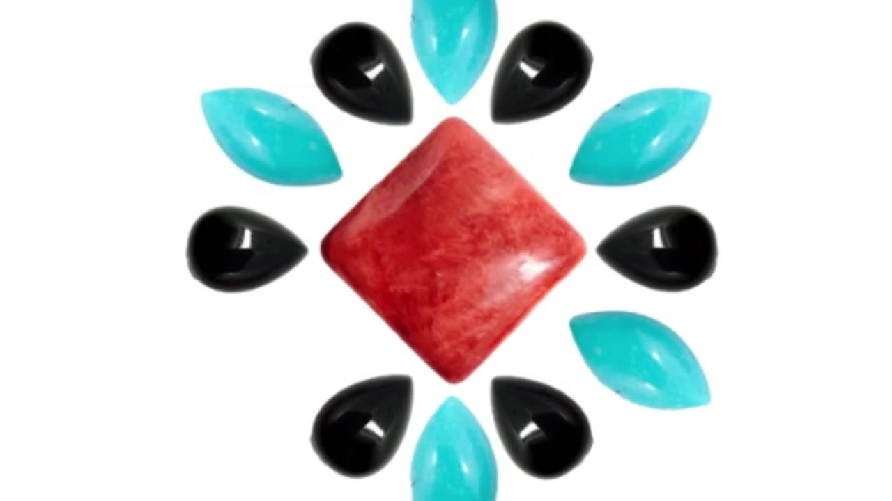 Natural turquoise blue Mariquesa cab red spiny oyster square cabochon onyx pear -shape cab