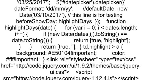 Jquery UI Datepicker How to highlight multiple date bgcolor with jqueryjavascript