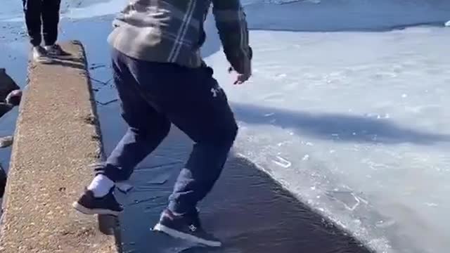 Man Walking On Ice