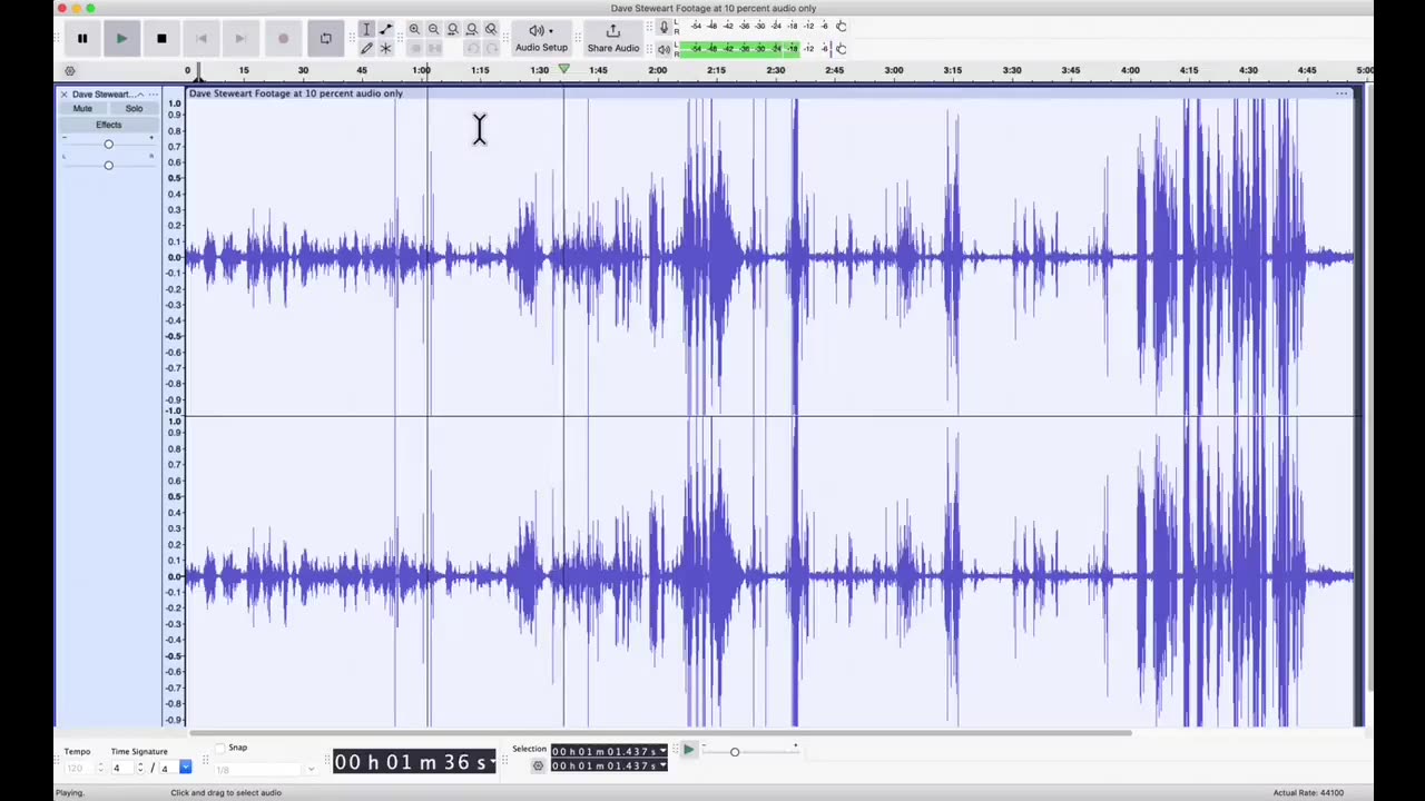 Cullen Suppressor: Audio Waveform of Early Shots then during Flashes between Shots 9 & 10 -Dayve cam