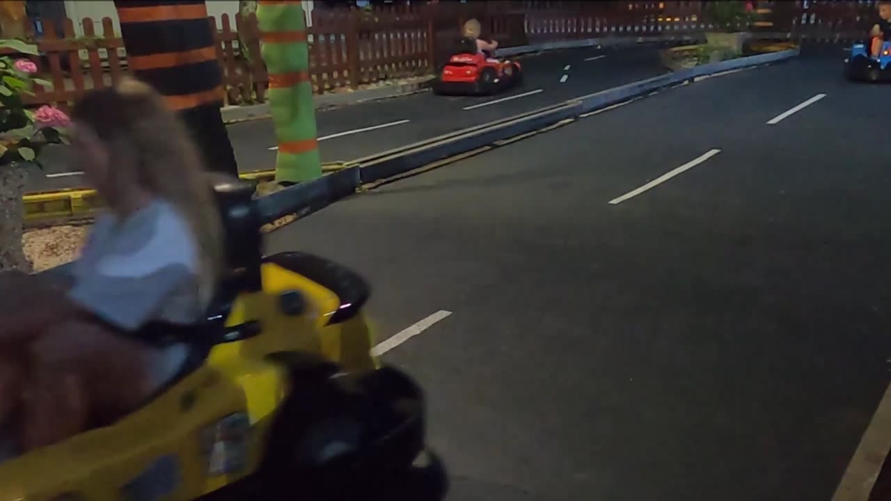 Kids are crazy drivers of small cars in the kids fun land