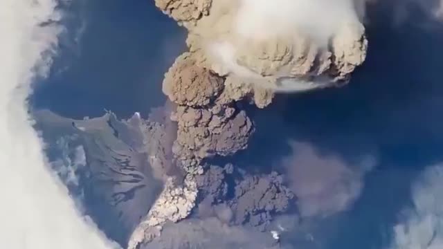 Volcanic eruption seen from space