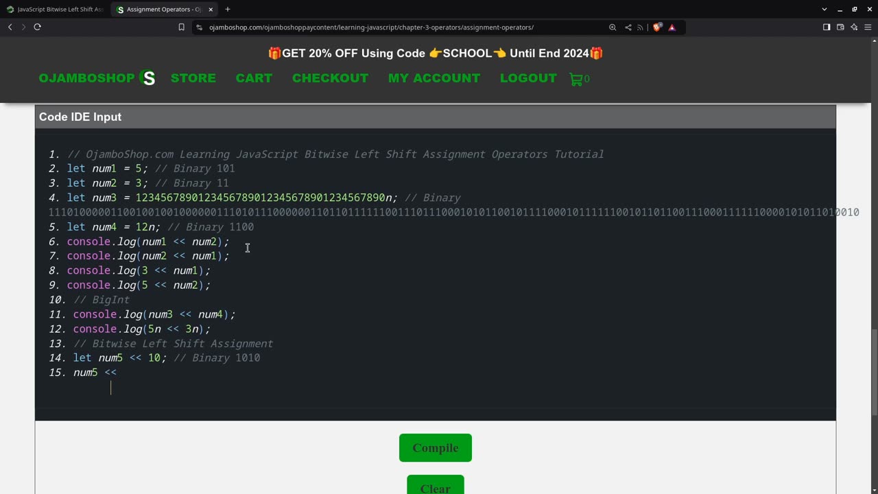 JavaScript Bitwise Left Shift Assignment Operators