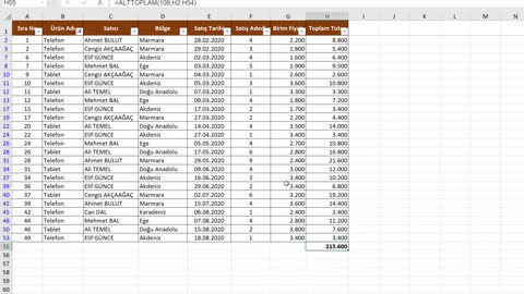 1000 Ayırıcısı Kullanımı ve ALTTOPLAM Formülü