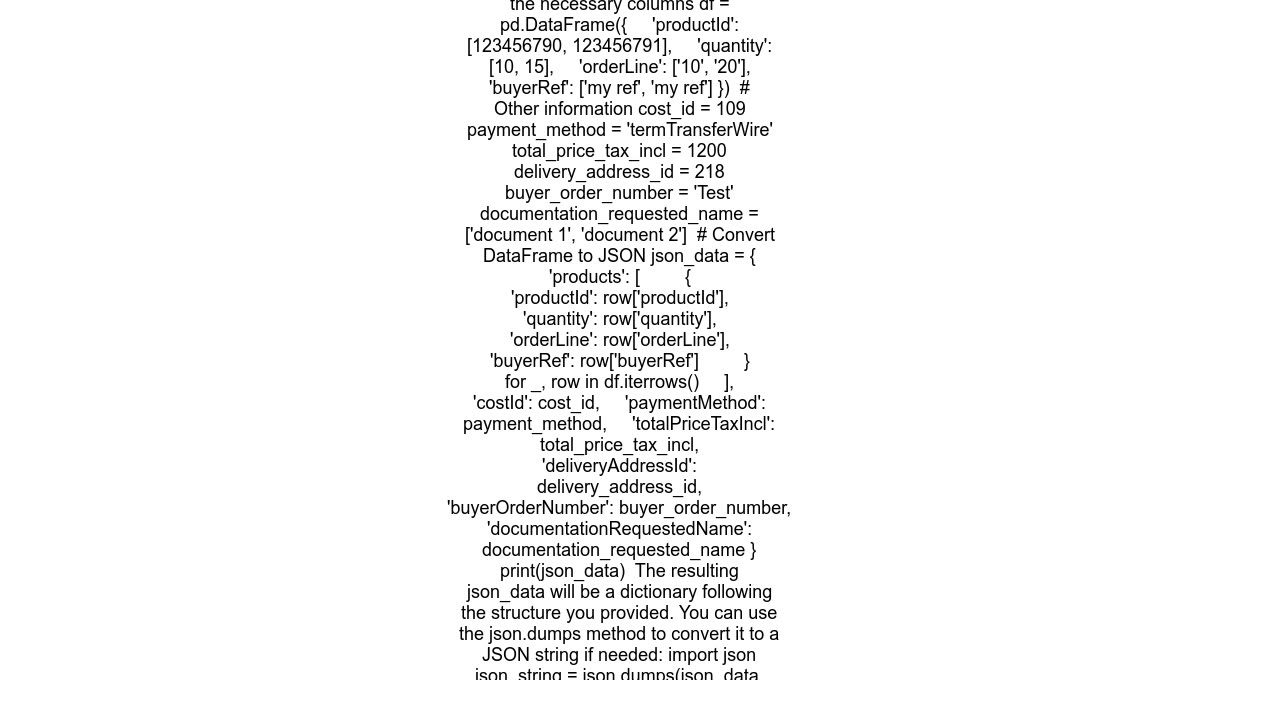 python df into specific json format