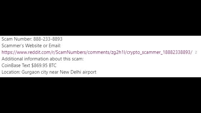 Outgoing Call About Alleged Bitcoin, 888-233-8893, 12/8/22
