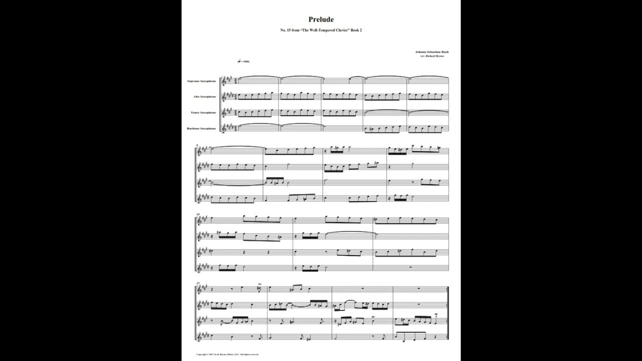 J.S. Bach - Well-Tempered Clavier: Part 2 - Prelude 15 (Saxophone Quartet)