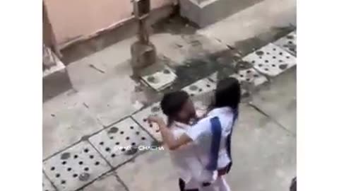 School student enjoy open street