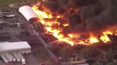 🚨#Warning:Firefighters are battling a massive 5 acres warehouse fire with potential hazardous fumes