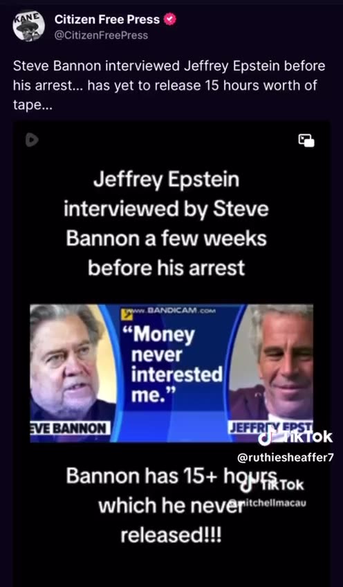 When will Steve Bannon release the Jeffrey Epstein interview?