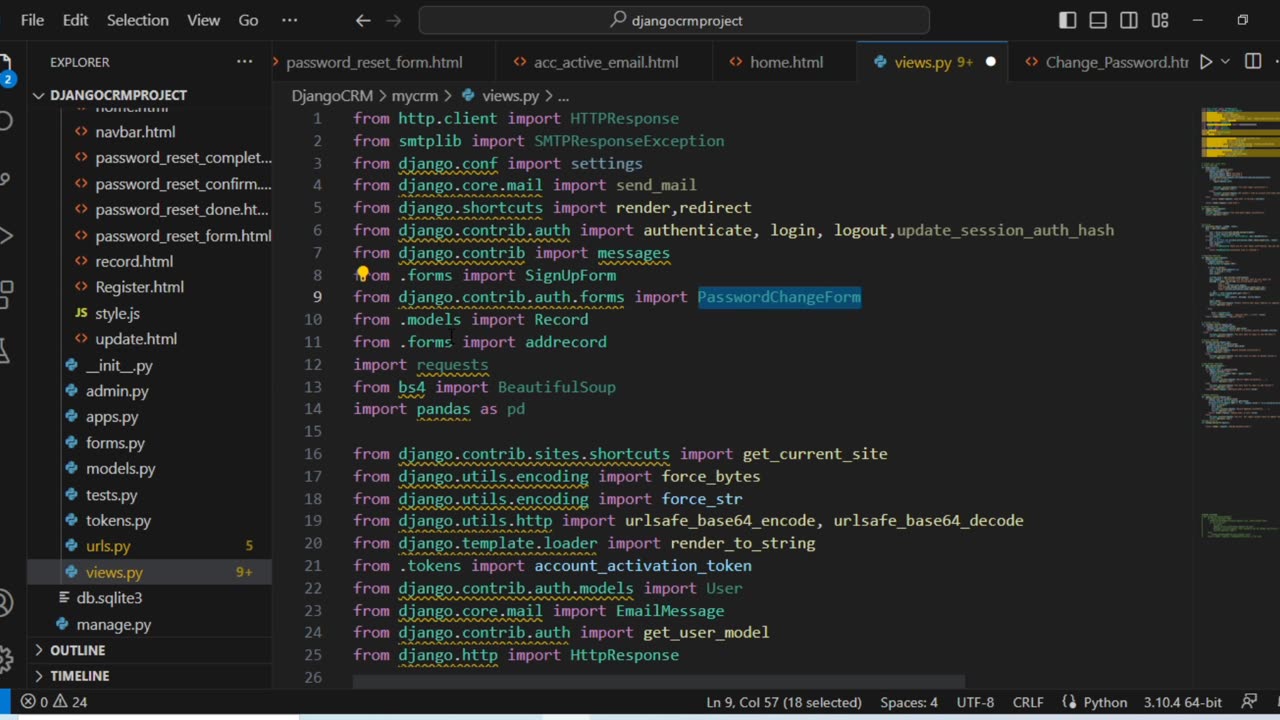 Password change functionality in django project