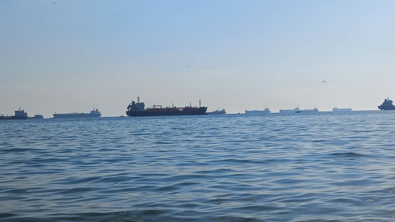 Beautiful view of the sea with ships in the distance