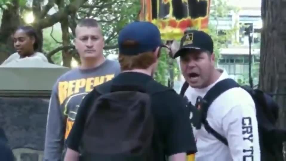 Watch The Man On The Left Stop ANTIFA From Sucker-Punching Counter Protester