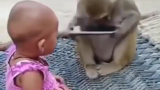 Baby and monkey