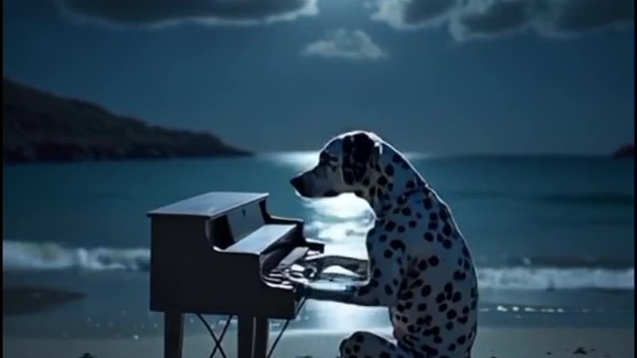 Dalmatian dog playing piano