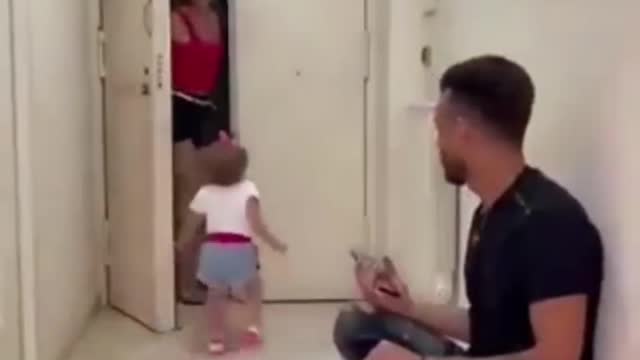 The baby has a very different attitude towards his parents