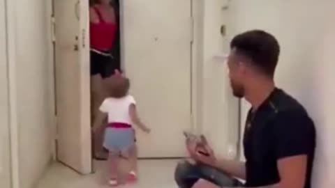 The baby has a very different attitude towards his parents