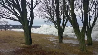 Ice Chunks Crash over Retaining Wall