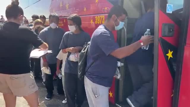 9 buses of migrants leaving El Paso, Texas, heading to New York.