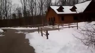 One Cabin at Bear Creek Lake in the winter