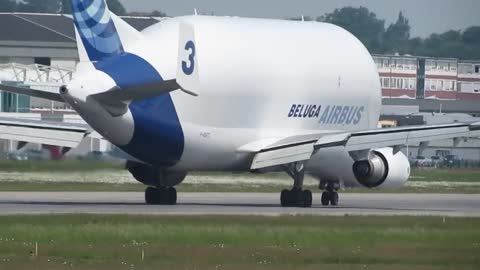 Airbus Beluga landing and takeoff at Finkenwerder, EDHI-5
