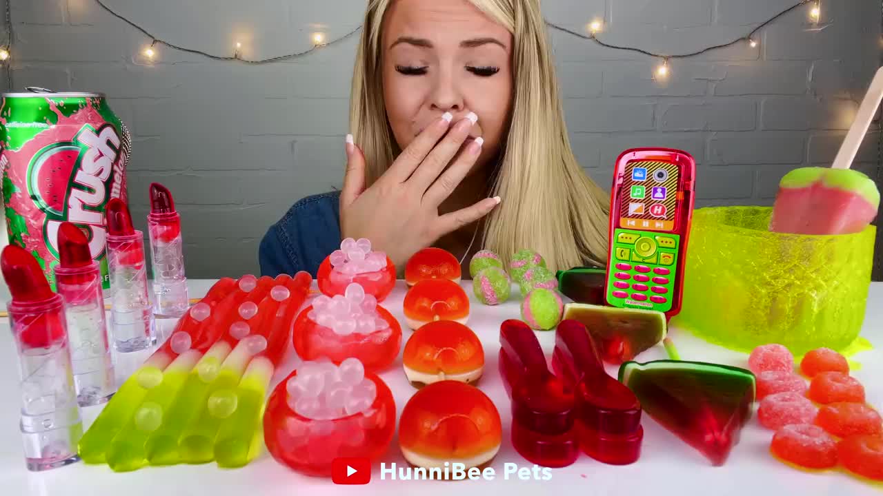 ASMR WATERMELON DESSERTS, SOUR CANDY, POPSICLE, CRYSTAL JELLY MUKBANG 먹방