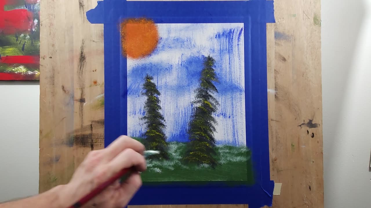 This Guy is a wonderful example of UnRealist Landscape Oil Painting "2 Trees and an Orange Sun"