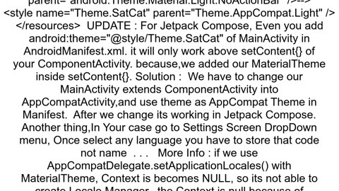 Android Jetpack Compose Language Switching via AppCompatDelegate is not working