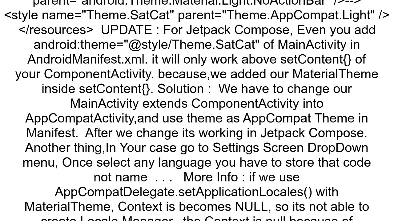 Android Jetpack Compose Language Switching via AppCompatDelegate is not working